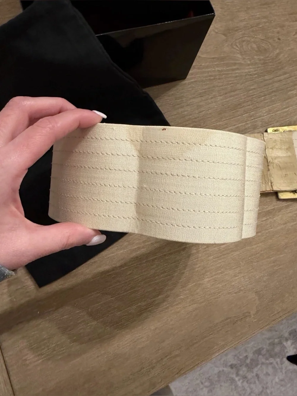 Vintage Chanel Gold Tone Wide Canvas Belt